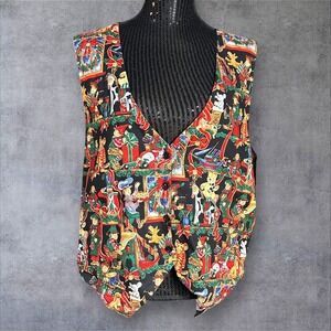 111‎ MAIN Christmas Vest Men Women Holiday Print Gnomes Gifts Black Sleeveless